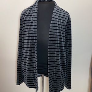 Women’s Talbots Velour Cardigan sweater open front gray black striped size small